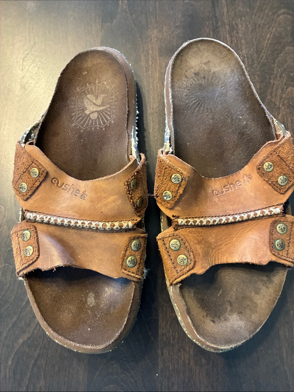 Brown Leather Double-Strap Sandals